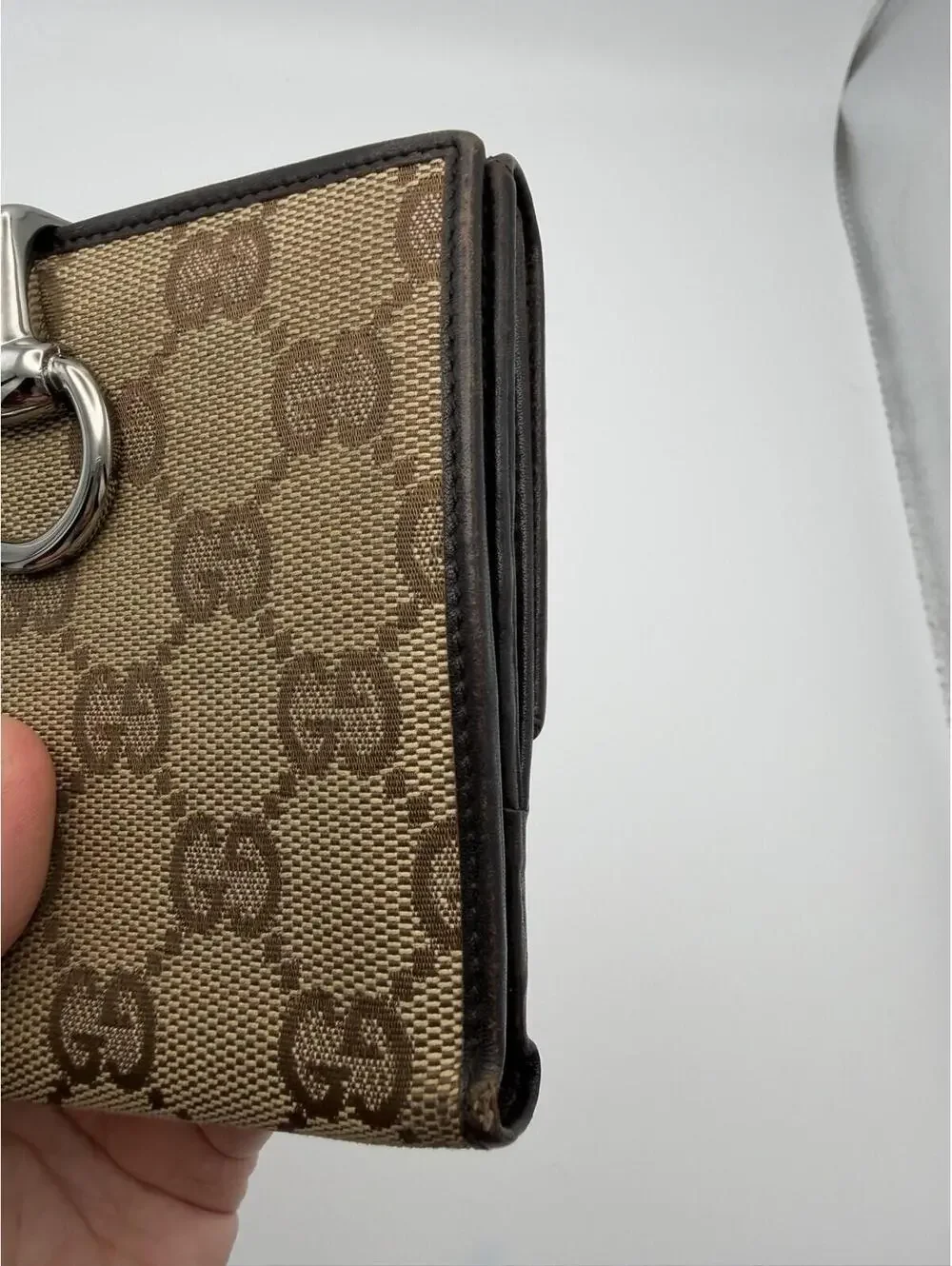 Authentic Gucci Brown Horsebit GG Supreme Bifold Wallet Canvas Leather + COA